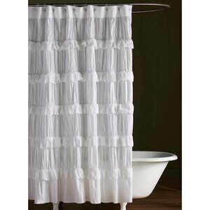 UNUSED DISCONTINUED Anthropologie White Astrid Cotton Ruffled Shower Curtain